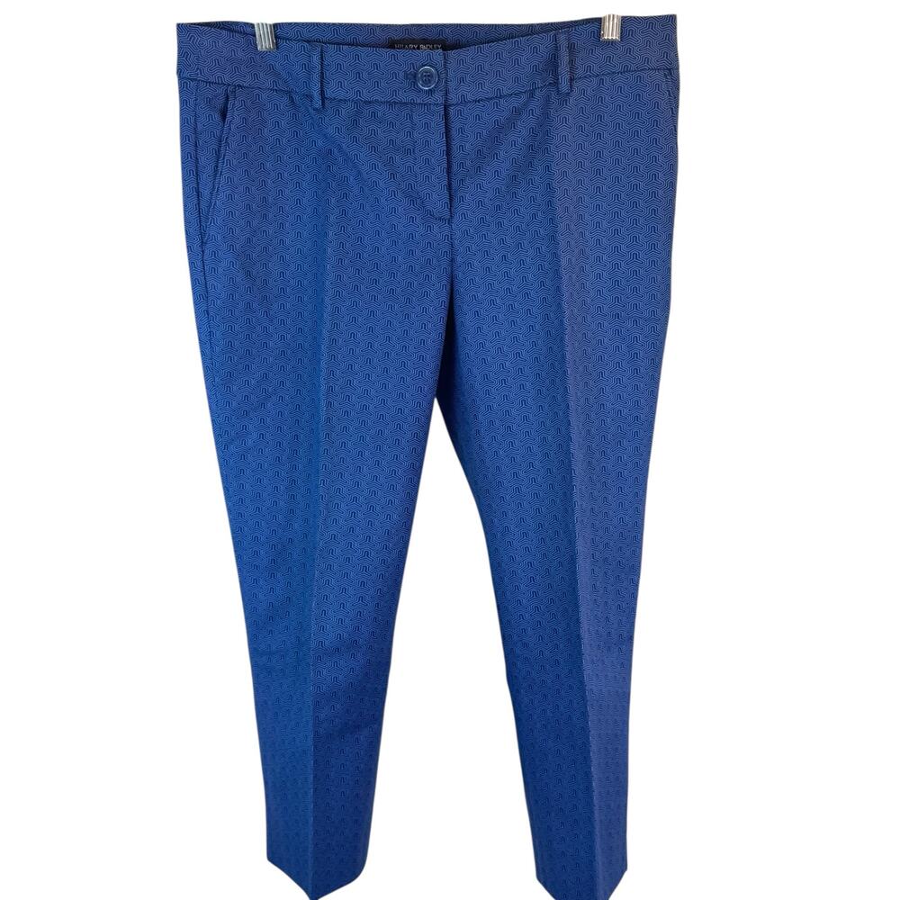 Hilary Radley Blue Geometric Print Cropped Pants Sz10 Stretch Cotton Blend EUC